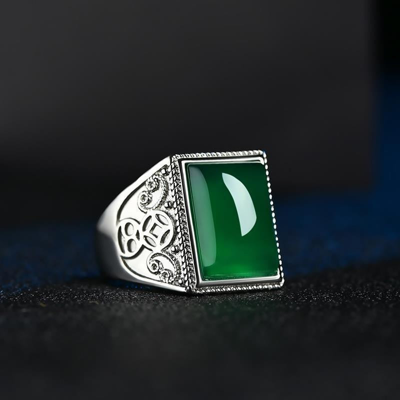 Chalcedony Domineering Argent Pur Man's Opening Thumb Gift Emerald Color Ring