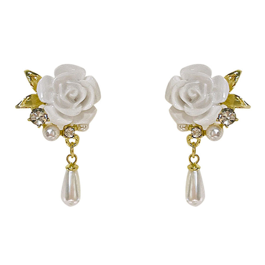 Women's French Retro Rose High-grade Pearl Grace Minority Earrings