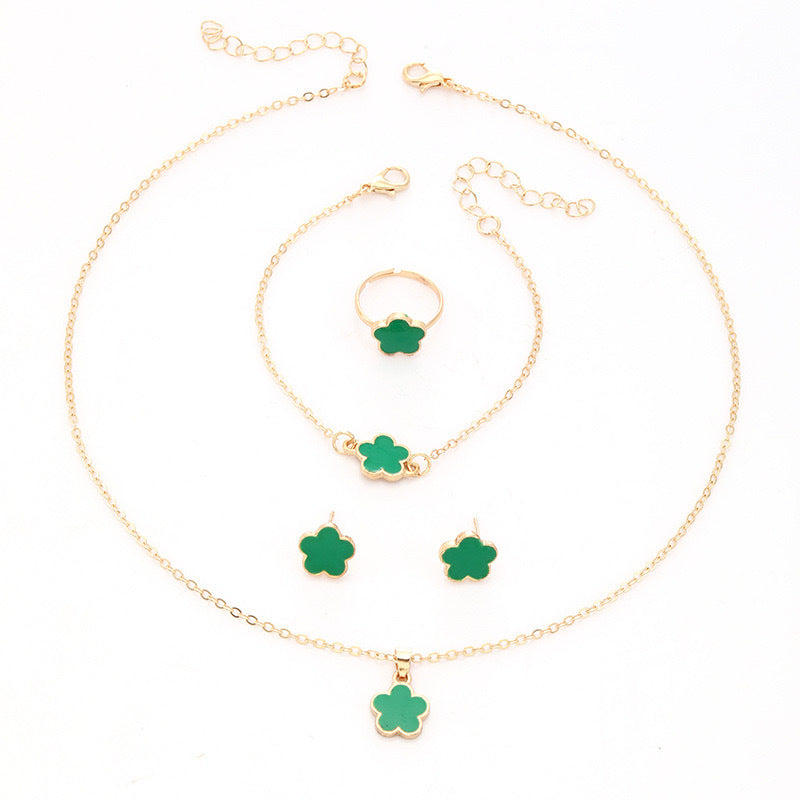 Korean Style Five Leaf Flower Fashion Lucky Ear Jewelry Set