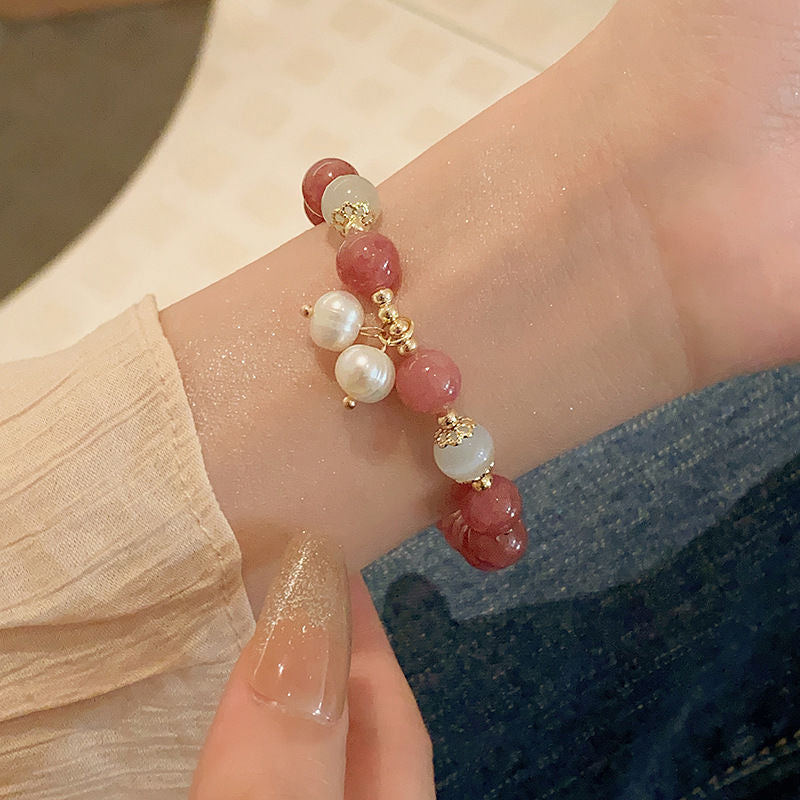 Soft Strawberry Pink Crystal Female Light Luxury Minority Bracelets