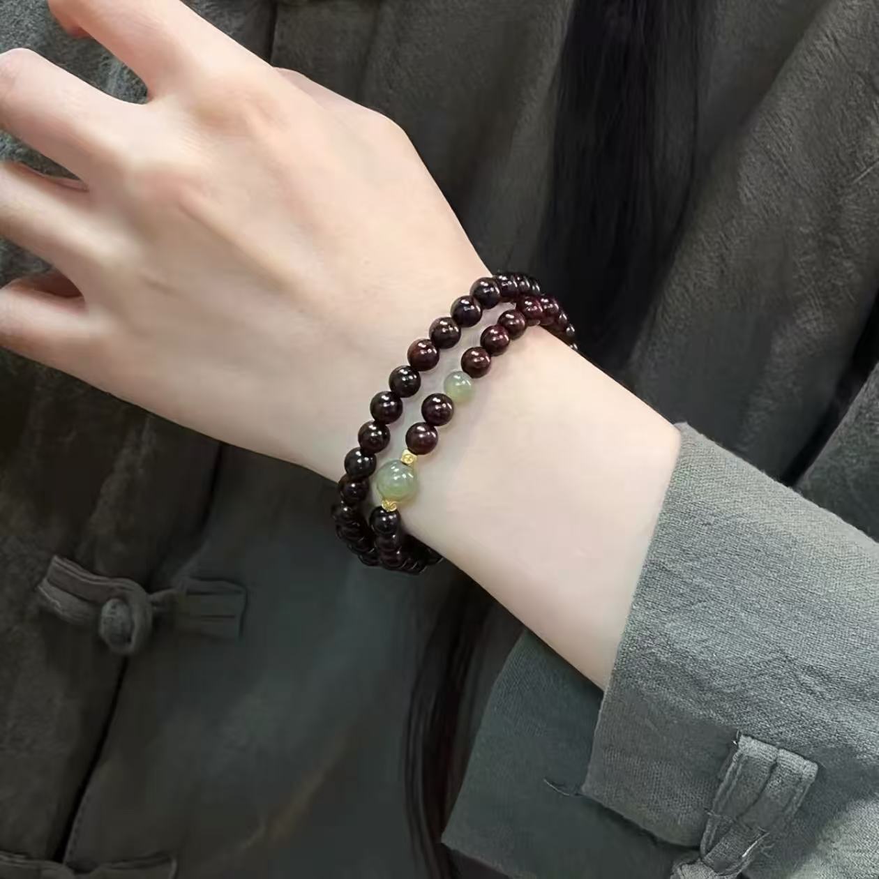 Double Obsidian Three Pterocarpus Jade Cook Bracelets
