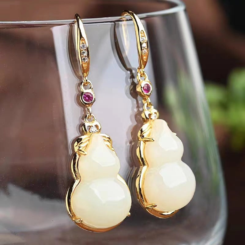 Women's Imitation Natural Jade Vintage Inlaid White Gourd Ear Hook