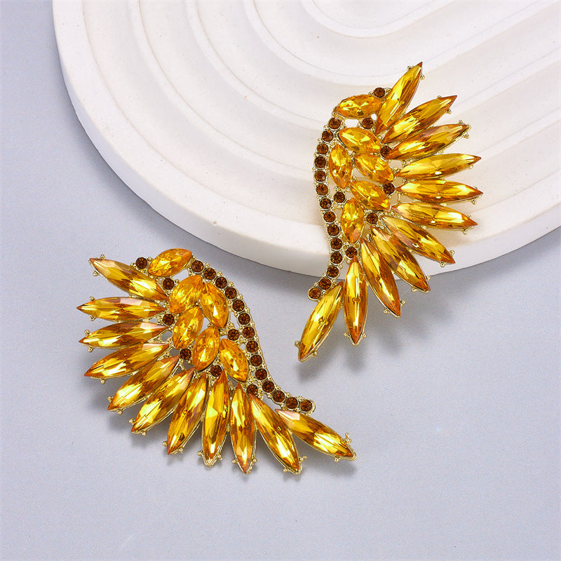 Diamond Colorful Crystals Big Bowknot Fashion Exaggerated High-grade Large Earrings