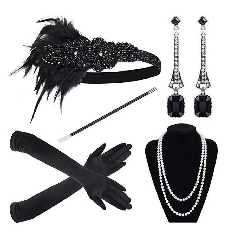 Red Feather Hair Band Masquerade Single Jewelry Set