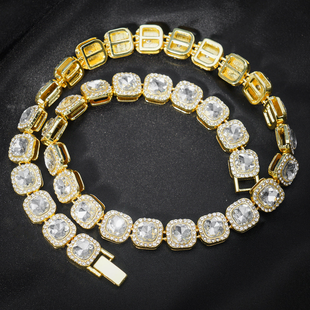 Men's Full Diamond Rock Candy Chain Cuban Link Zinc Alloy Round Necklaces