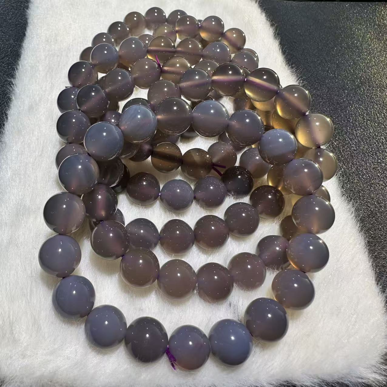 Women's & Men's Natural Smoke Purple Agate Round Beads Yao Ling Bracelets