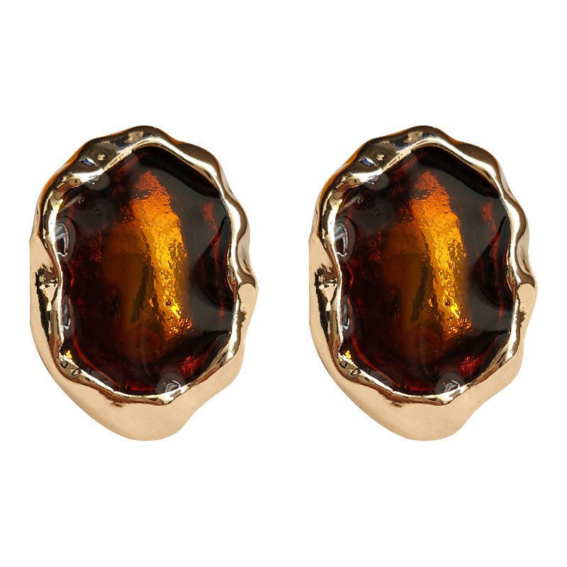 Women's Retro Amber Style Elegant Brown Dripping Earrings