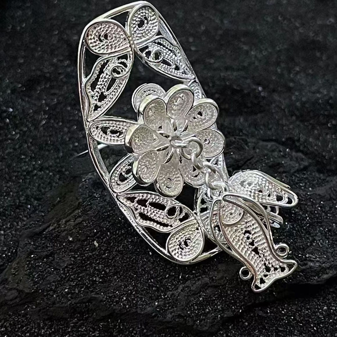 National Fashion Ancient Style Butterfly Flower Pearl Rings