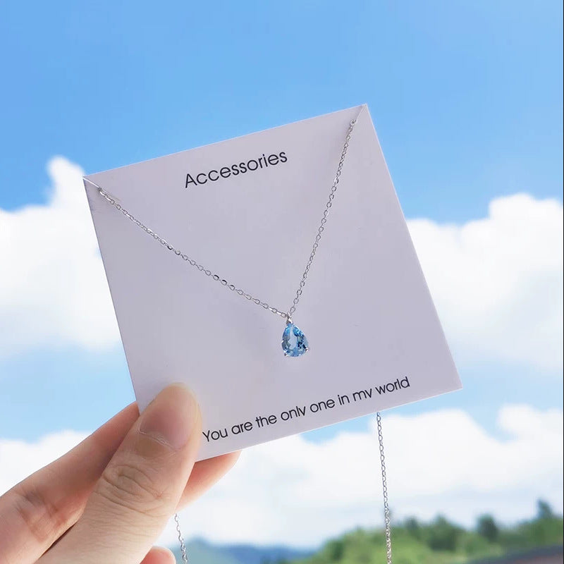 Women's Sky Blue Topaz Water Drop Exquisite Necklace
