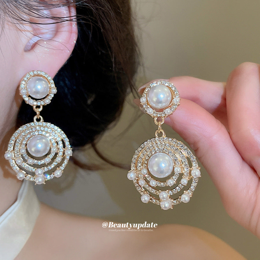 Round Pearl Ear Palace Style Elegant Graceful Light Luxury High Jewelry Set