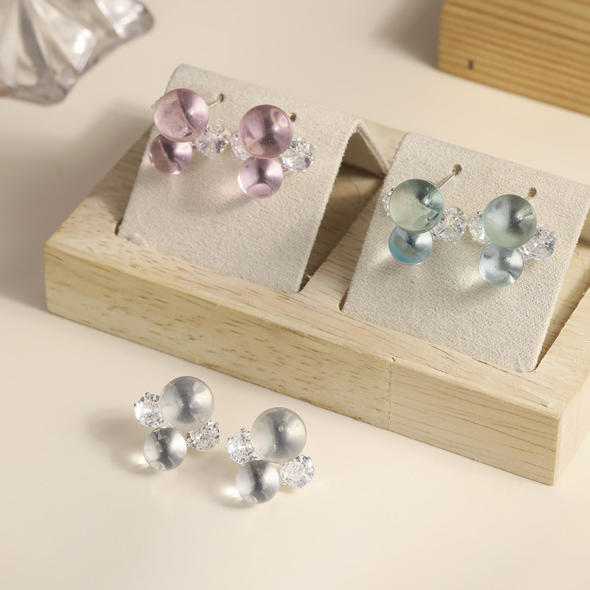 Transparent Bubble Zircon French Super Flash Niche Temperament Stud Earrings