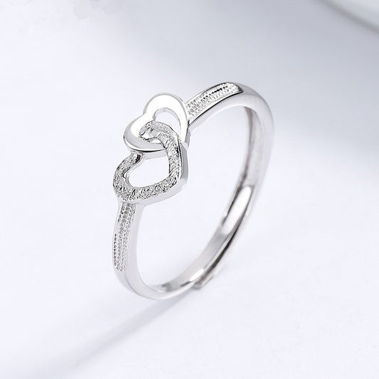 Design Simple Three-dimensional Double Loving Heart Rings