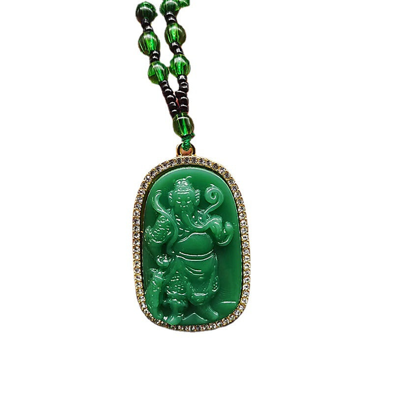 Buddha Imitation Jade Dark Green Fox Necklaces