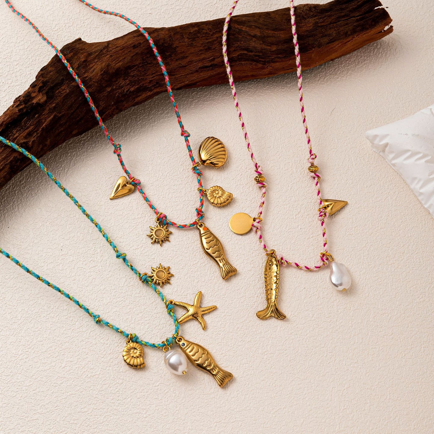 Colorful Ropes Summer Turtle Pearl Pepper Starfish Elephant Necklace