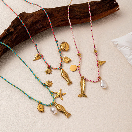 Colorful Ropes Summer Turtle Pearl Pepper Starfish Elephant Necklace