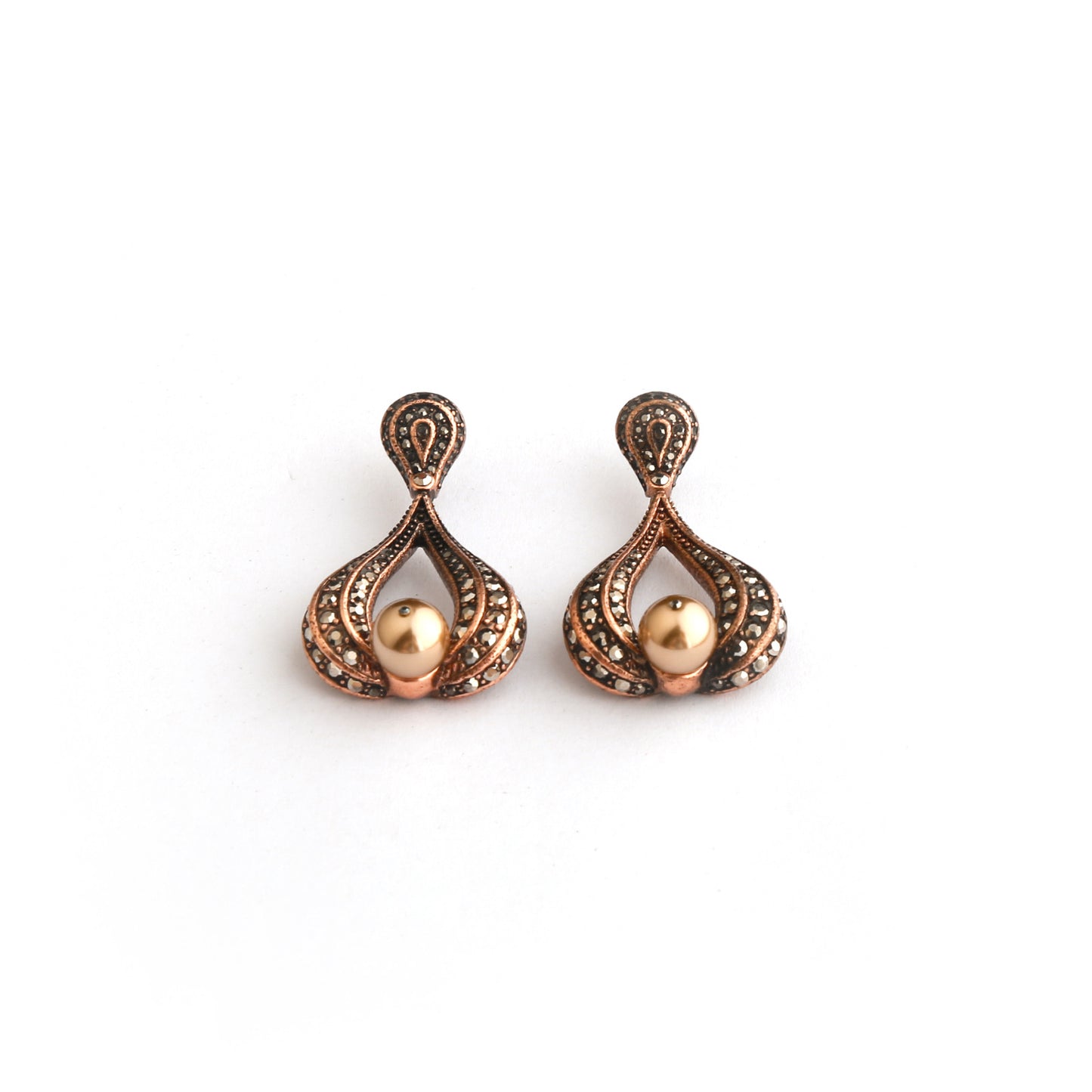 Real Gold Gaanized Enamel Diamond Retro Earrings