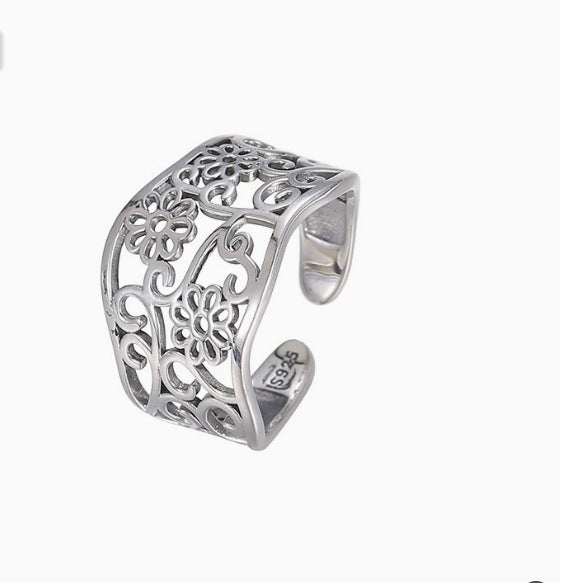 Female Simple High Sense Chinese Ethnic Style Flowers Rings