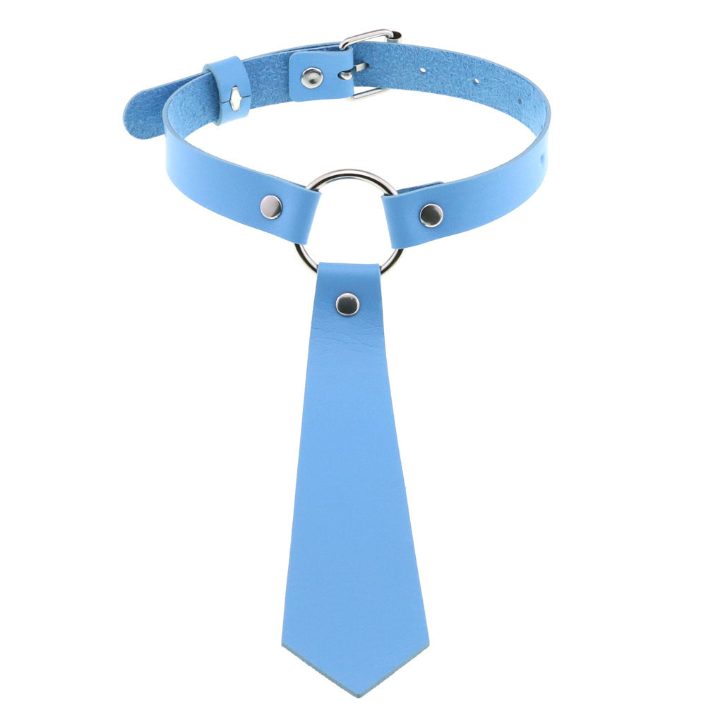 Personality Fashion Leather Bondage Tie Punk Collar