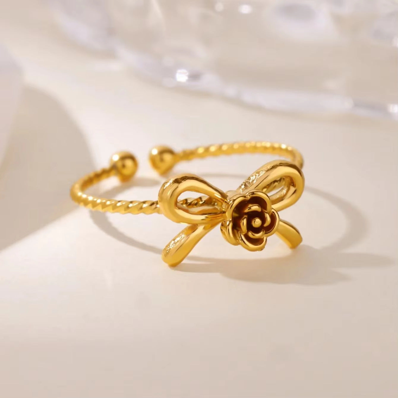 Simple Rose Series Stainless Steel Gold Plated Ring