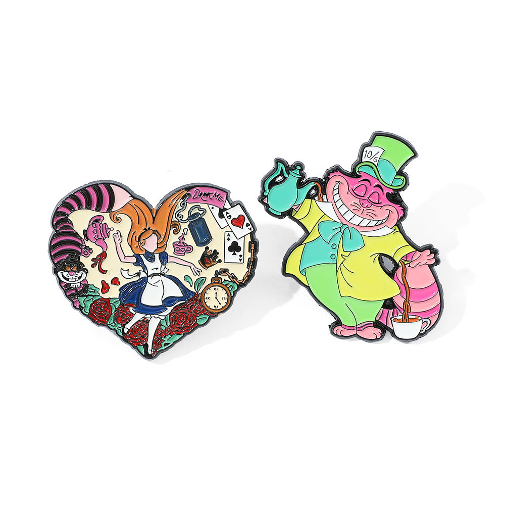 In Wonderland Cat Alloy Oil Drip Brooches