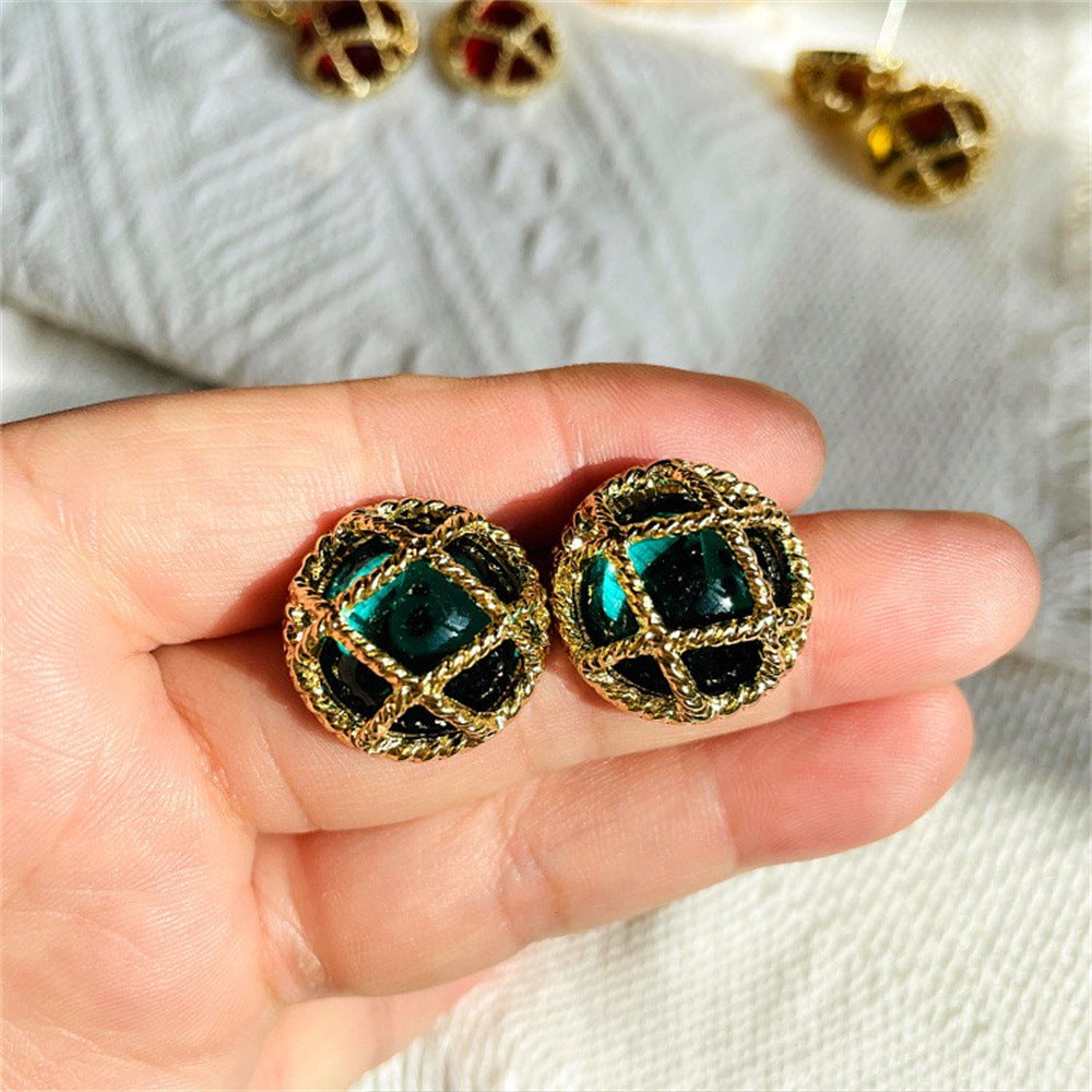Female Middle Ancient Round Chinese Alloy Stud Earrings