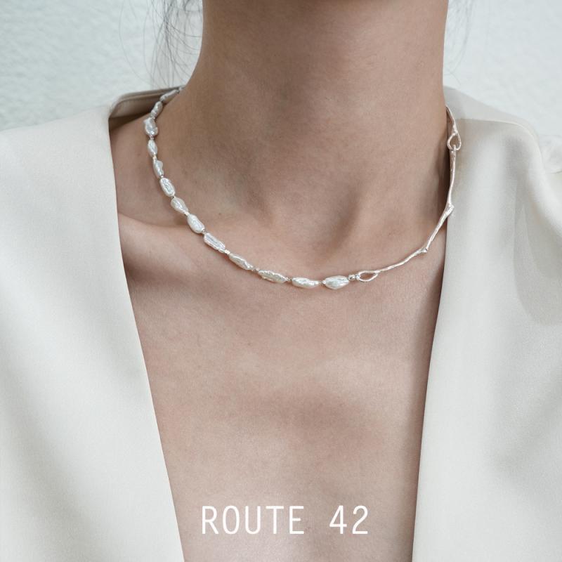 Retro Natural Baroque Pearl Broken Sterling Sier Necklaces