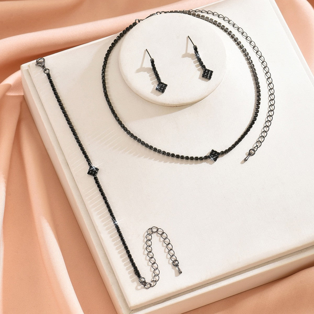 Refined Simple Full Diamond Minimalist Three-piece Jewelry Set