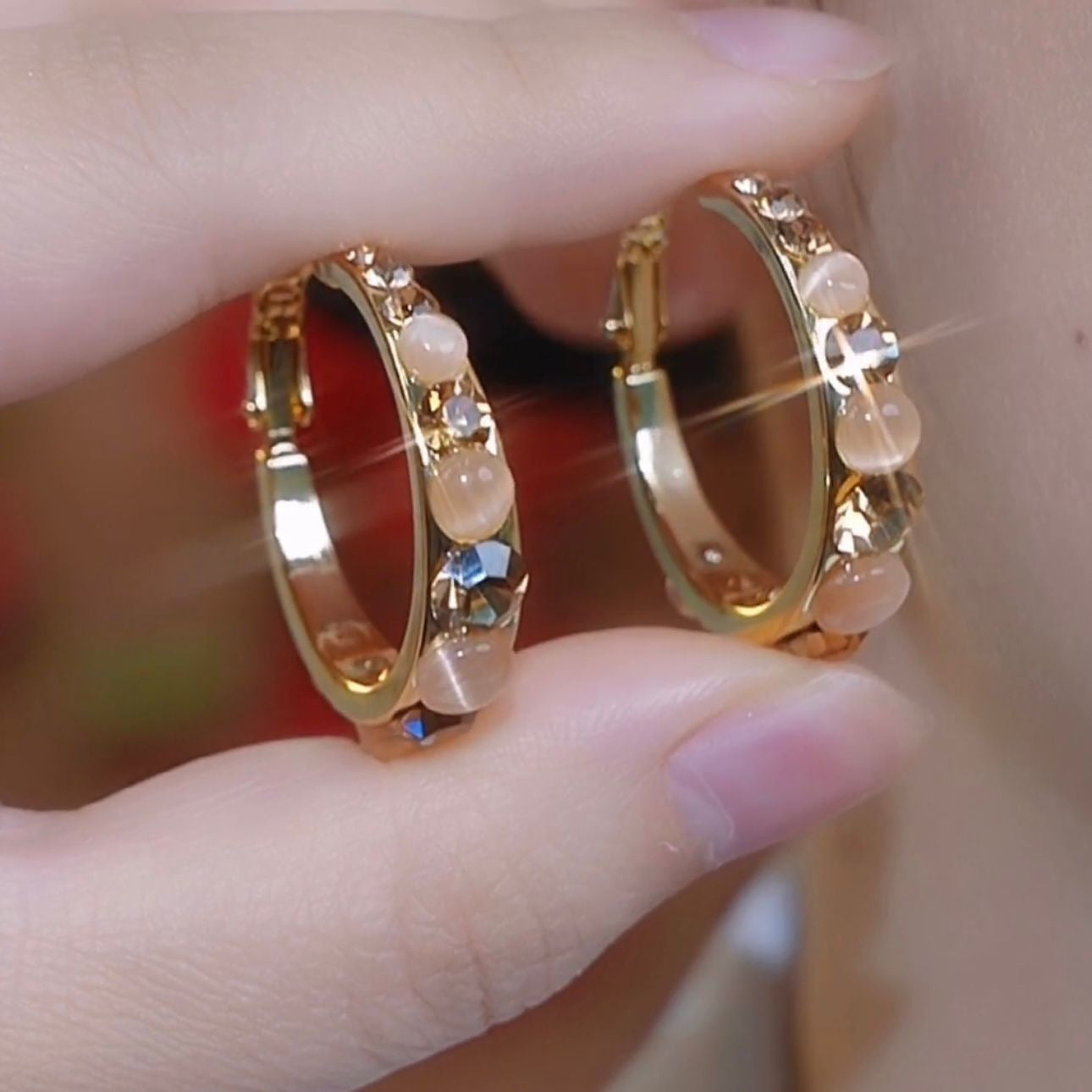 Rhinestone Opal Ear Female To Make Round Face High Sense Earrings