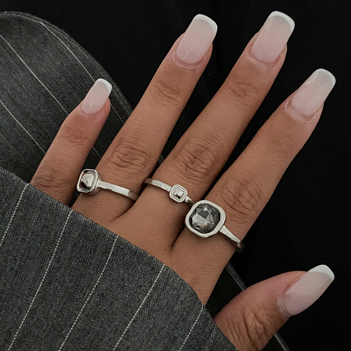 Luxury Style Niche Acrylic Black Diamond Rings