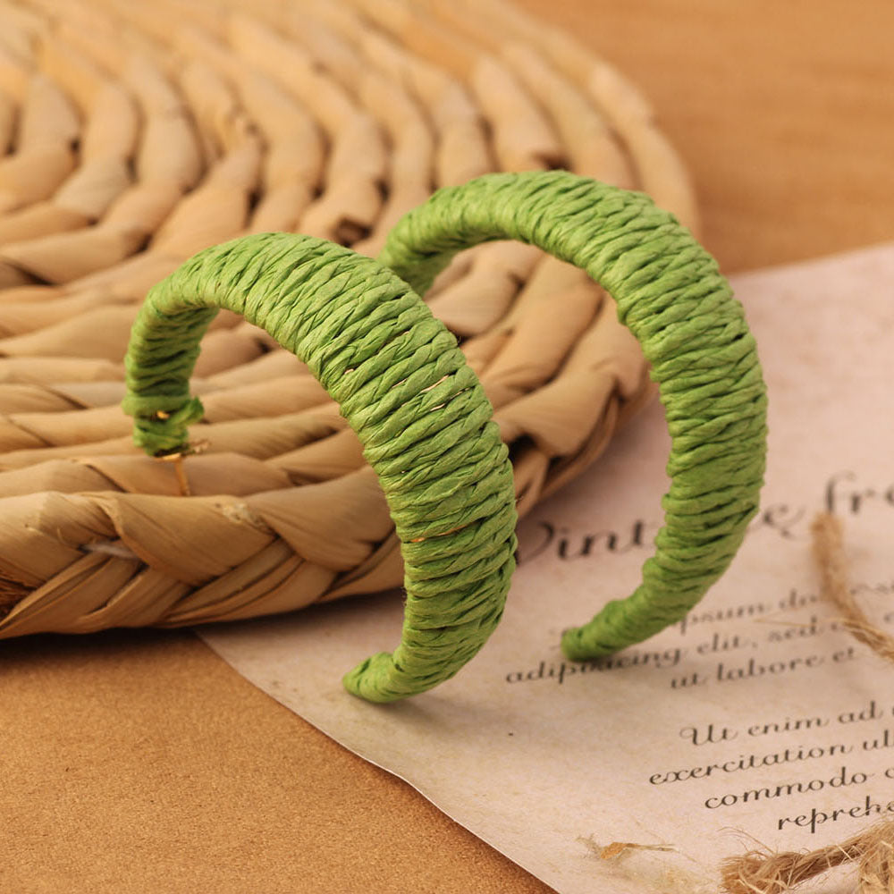 Retro Beach Vacation Bohemian Grass Rattan Woven Female Temperament Long Earrings