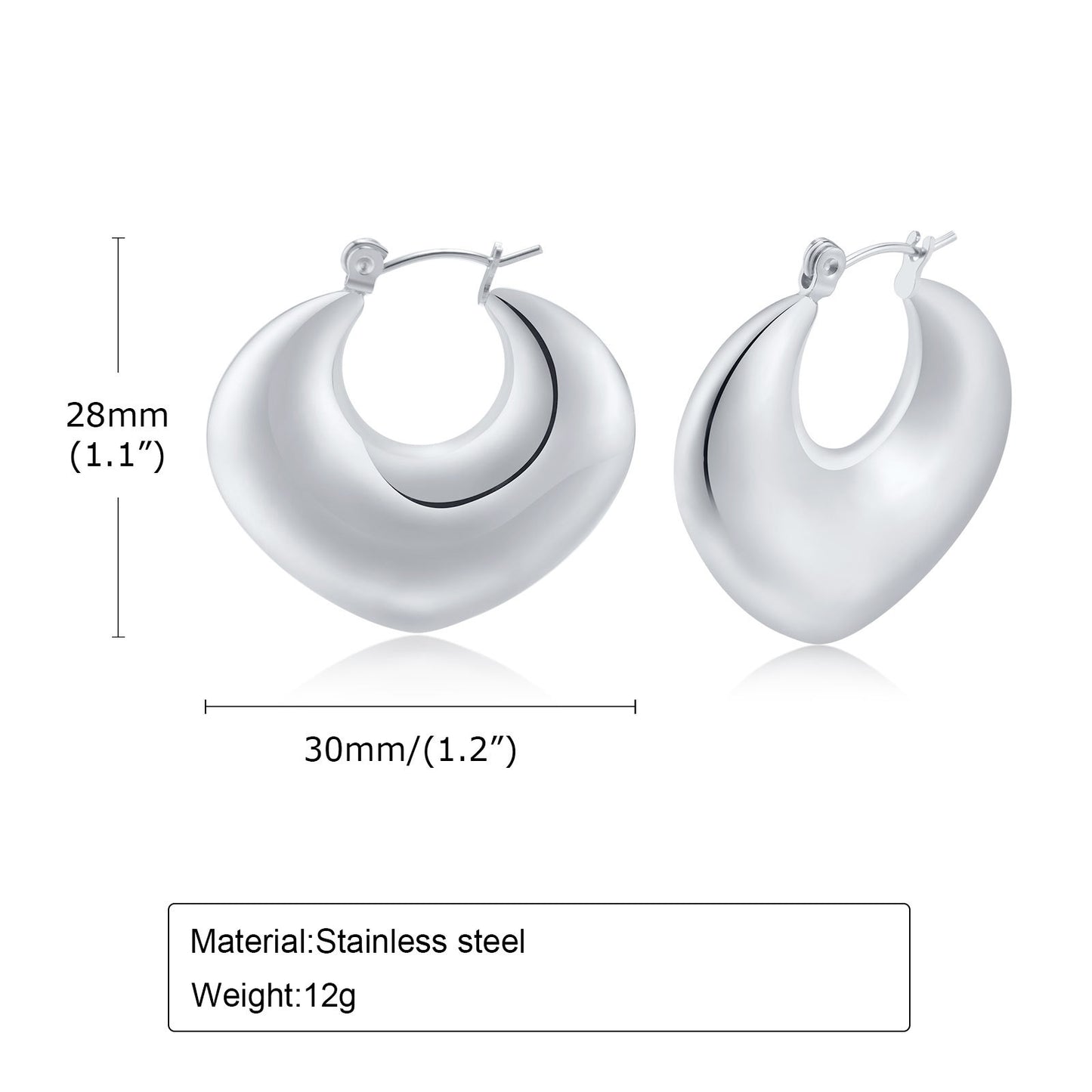 Exaggerated Stainless Steel Hollow Geometric U-shaped Curved Rings