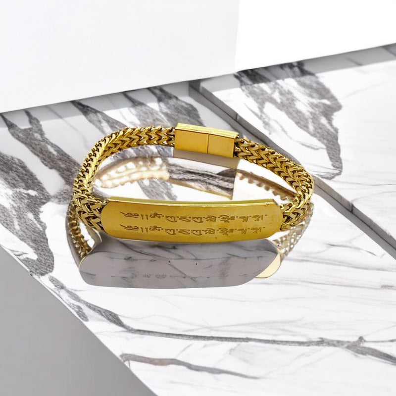 Steel Yellow God Of Wealth Scripture Mantra High Bracelet