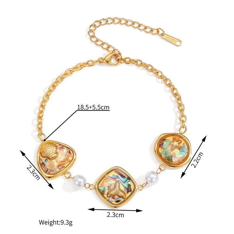 Women's Abalone Shell Tassel Gold Titanium Steel High-grade Jewelry Set