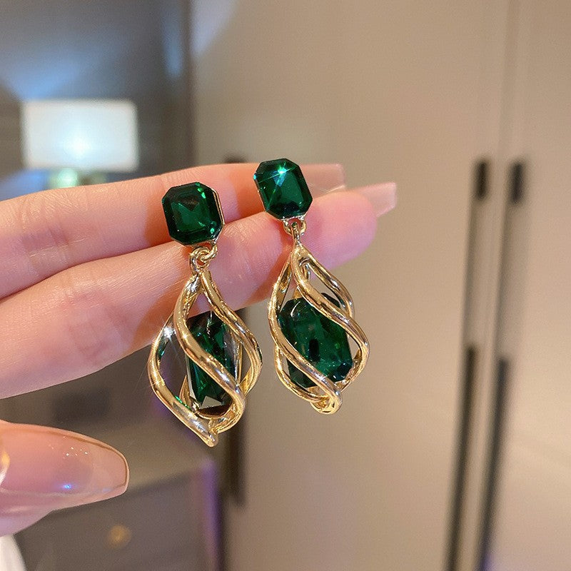Needle Vintage Emerald Rhinestone Fashion Special Interest Light Earrings