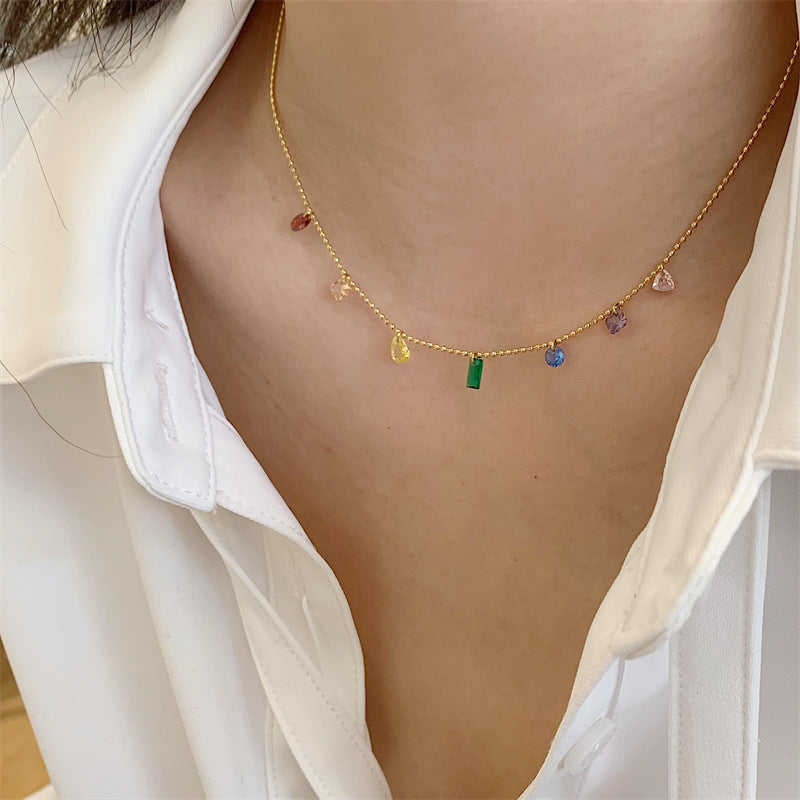 Wild Color Zircon Titanium Steel Niche Advanced Clavicle Chain Simple Necklace
