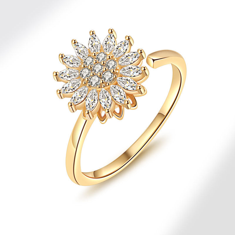 Women's Fashion Sunflower Spinning Light Luxury Simple Anxiety Ring