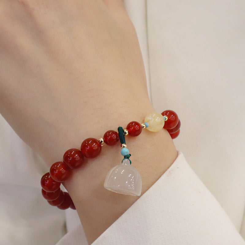 Women's Agate Chalcedony Lotus Seedpod Good Luck Bracelets