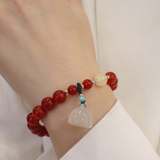 Women's Agate Chalcedony Lotus Seedpod Good Luck Bracelets