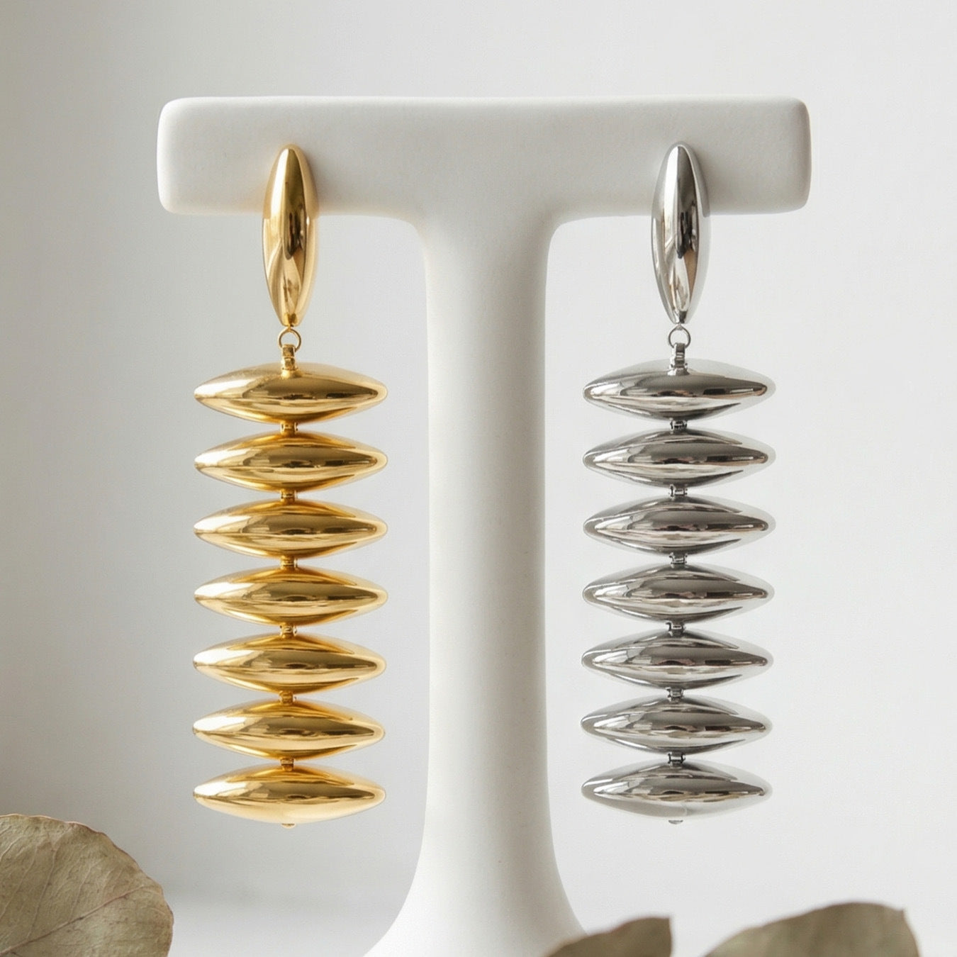 Women's Stainless Steel Beaded Long Real Gold Exaggerating Earrings