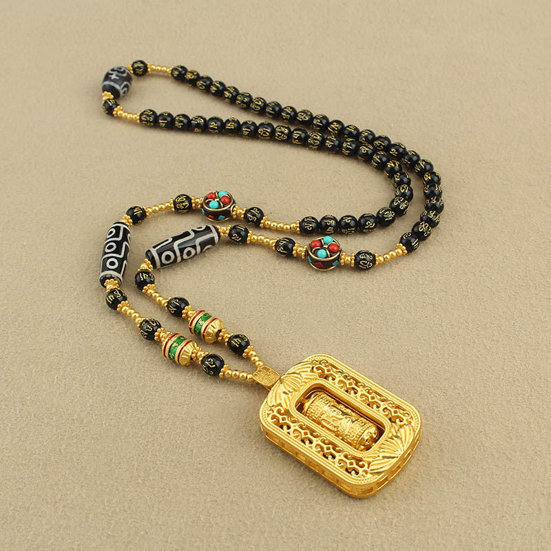 Long Six Words Proverb Agate Tibet Beads Necklaces