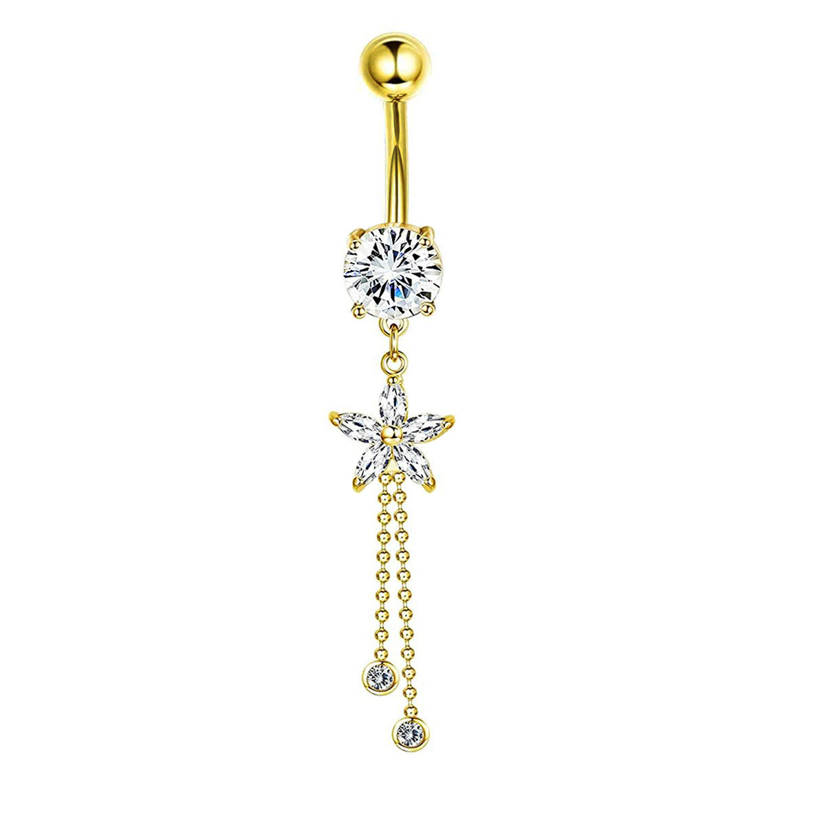 Zircon Navel Piercing Golden Heart Buckle Stud Earrings