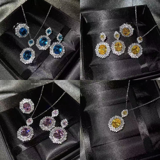 Women's With Full Diamond Inlaid Navy Blue Gem Colored Gems Jewelry Set