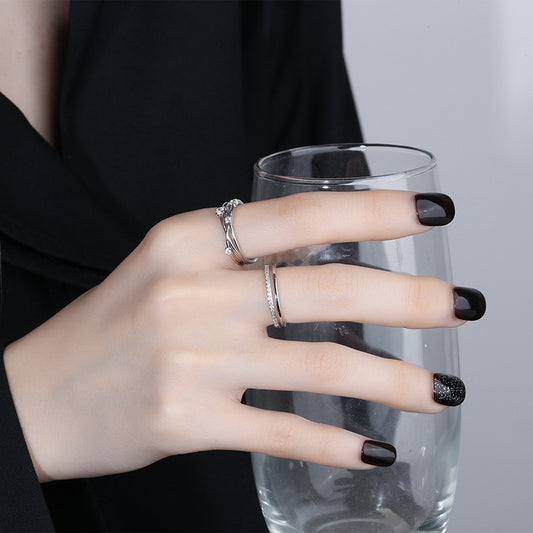 Rhinestone Opening Korean Girly Irregular Wave Rings