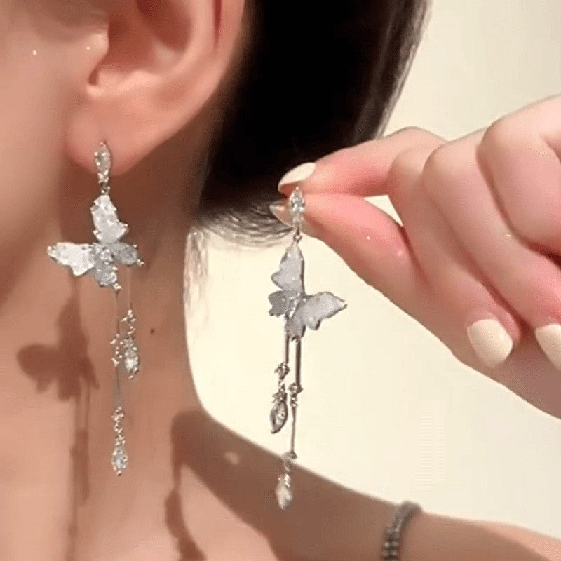 Fairy Tears Tassel Bow Zircon Female Earrings