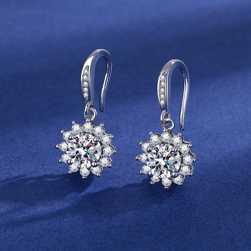 Moissanite Ear Female With Hearts Sterling Earrings