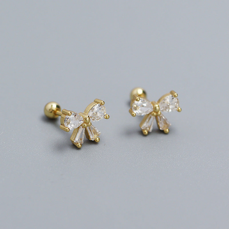 Women's Threaded Sier Bow Piercing Ear Sweet Earrings