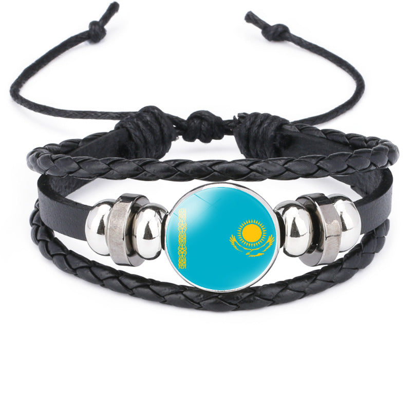 Flag Cattle Leather Black Handmade Braided Bracelets