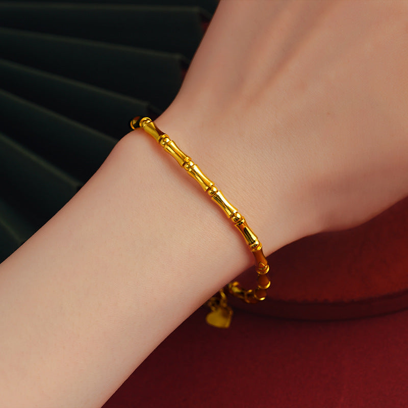 Women's Chinese Style Bamboo Joint Placer Gold Bracelets