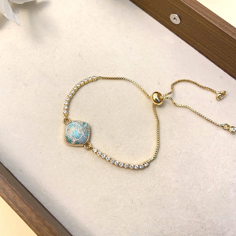 Brocade Geometric Square Chinese Rhinestone Pull Adjustable National Bracelets