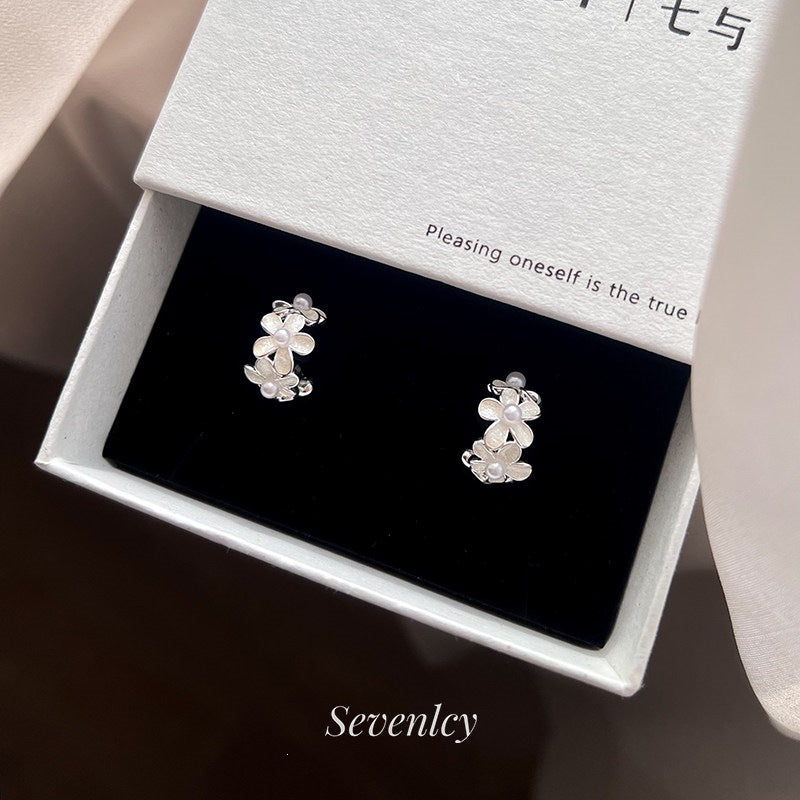 Flower Fairy Beads Light Fine Sparkle Sier Needle Cluster Pearl Earrings